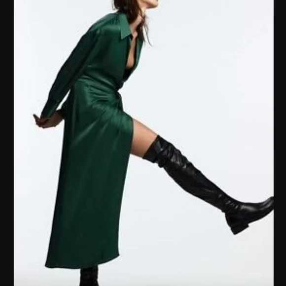 NWT Zara Long Green Shirt Dress, Size S - Picture 7 of 12